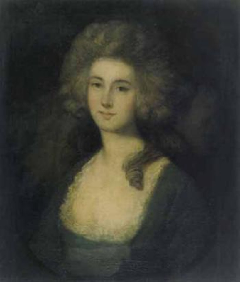Portrait of a young girl wearing a green dress trimmed with lace by Thomas Gainsborough