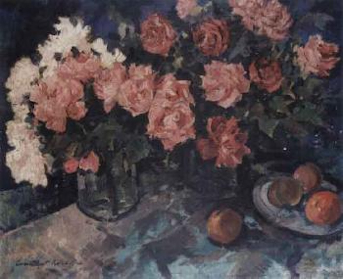 Still life with roses and peaches by Konstantin Alekseevich Korovin