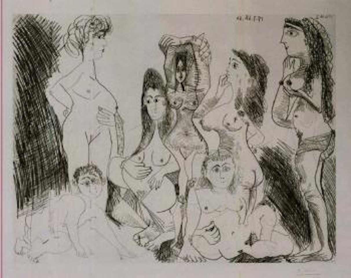 Gamin se glissant dans un Hammam un jour reserve aux femmes by Pablo Picasso