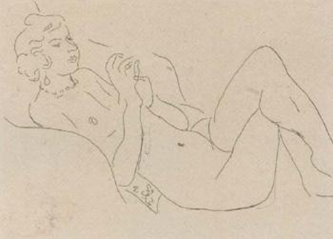 Nu allonge, les jambes repliees, avec un collier by Henri Matisse