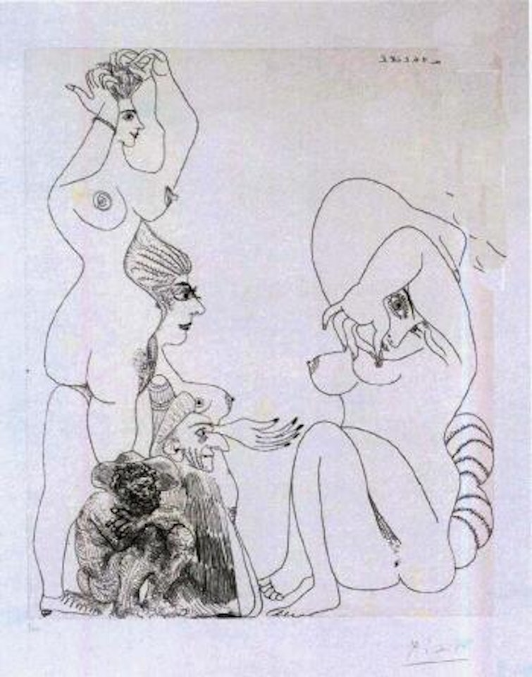 Vieil homme avec magicien evoquant trois odalisques by Pablo Picasso