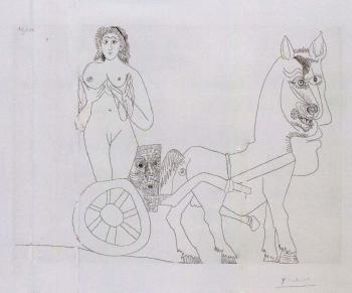 Femme sur un char Romain attele a un cheval a demi humain by Pablo Picasso