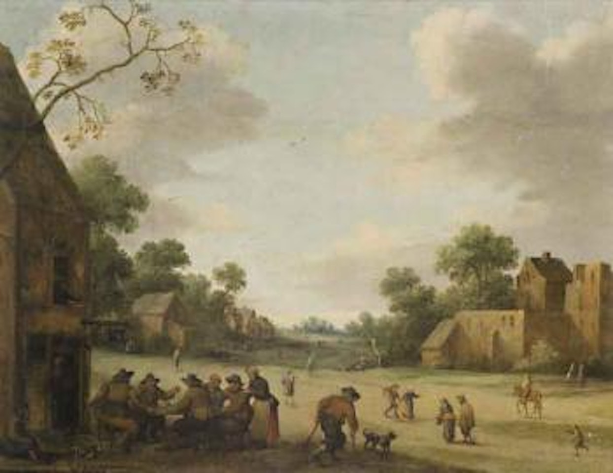 Rue animee de paysans dans un village Flamand by Joost Cornelisz Droochsloot