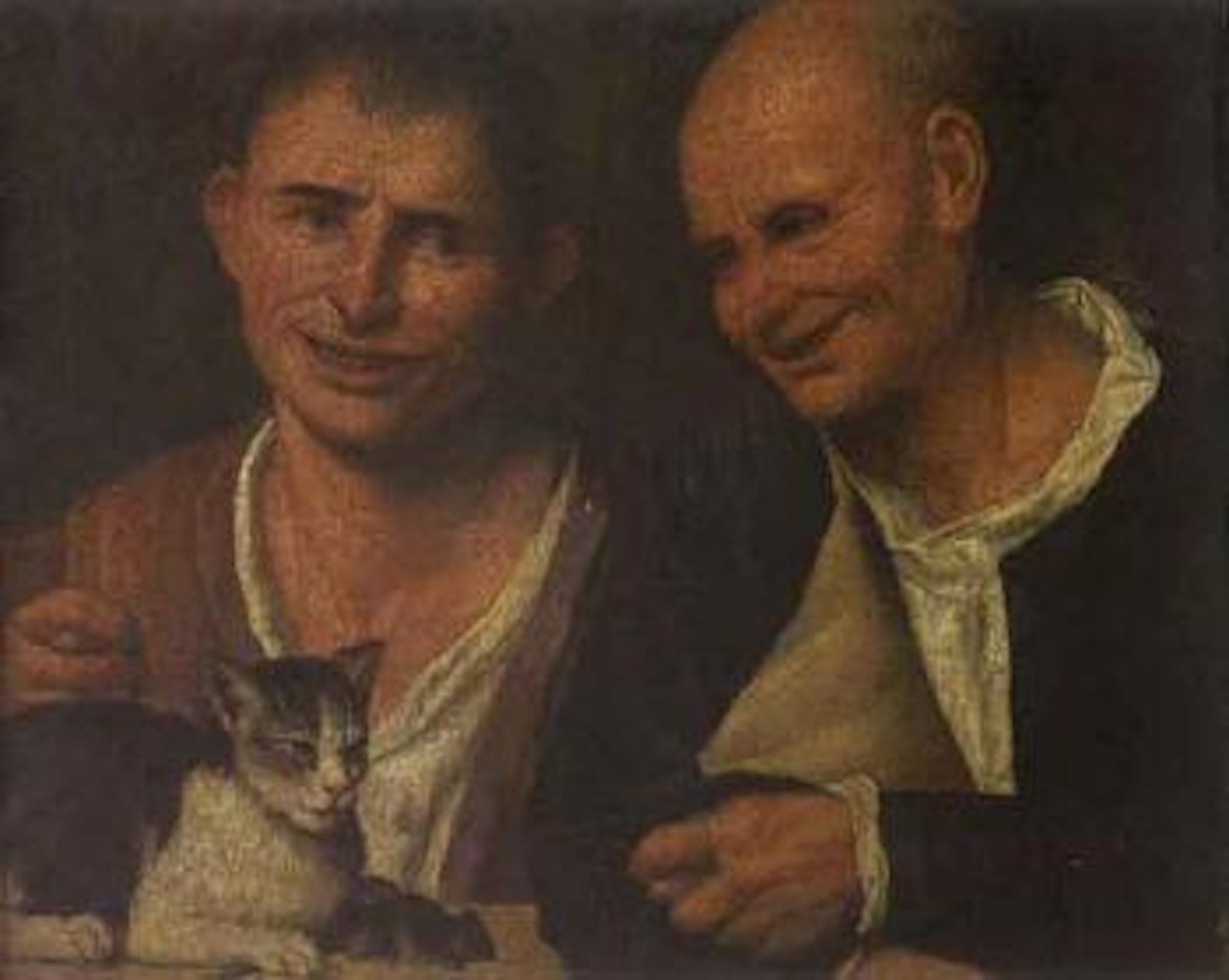 Deux hommes jouant avec un chat et une souris by BOLOGNESE SCHOOL
