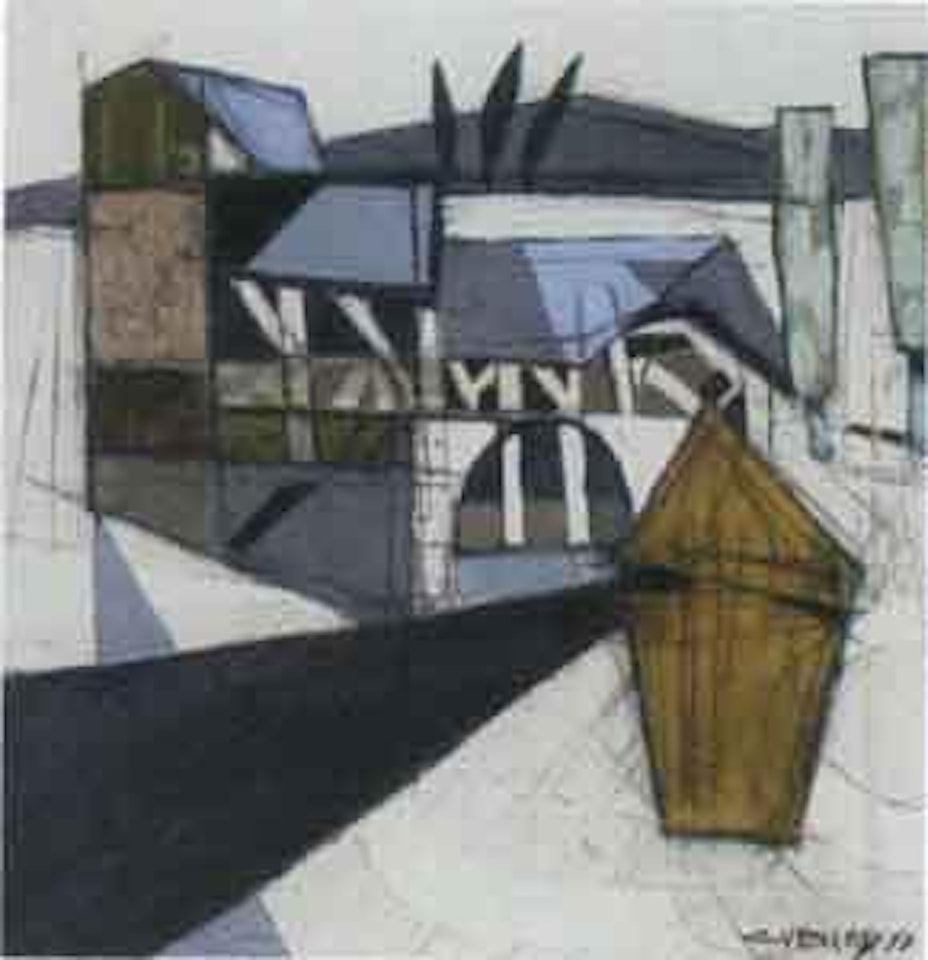 Paysage aux cypres cubistes by Claude Venard