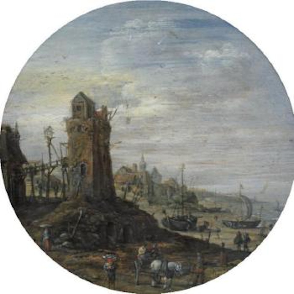 Bustling coastal scene by Jan van Goyen