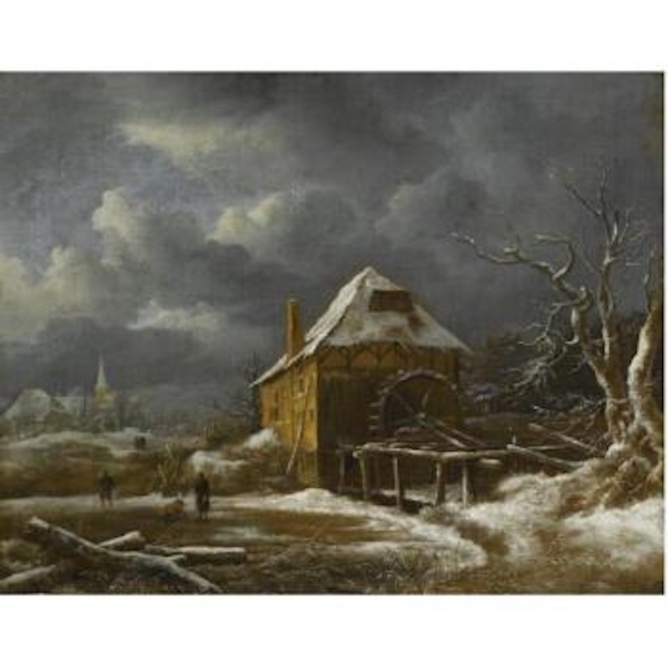 Winter landscape with watermill by Jacob Salomonsz. van Ruysdael