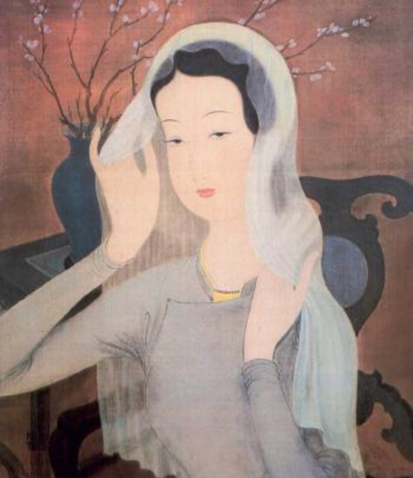 Portrait of lady with scarf by Mai Trung Thu