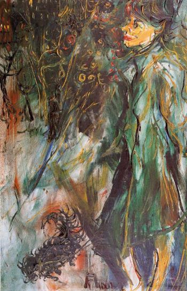 Lady walking her dog by Affandi