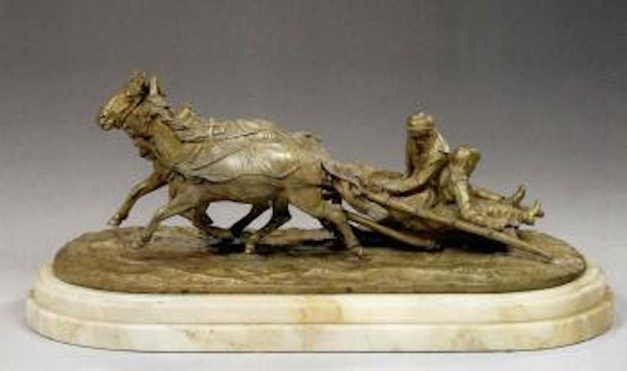 Peasants in horse-drawn sleigh by Eugene Alexandrovic Lanceray
