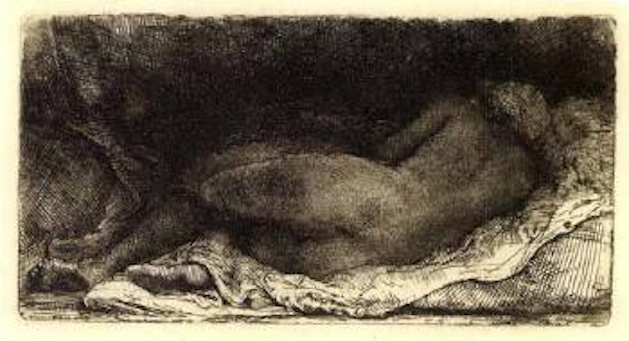 A Negress lying down by Attributed to Rembrandt Harmensz van Rijn