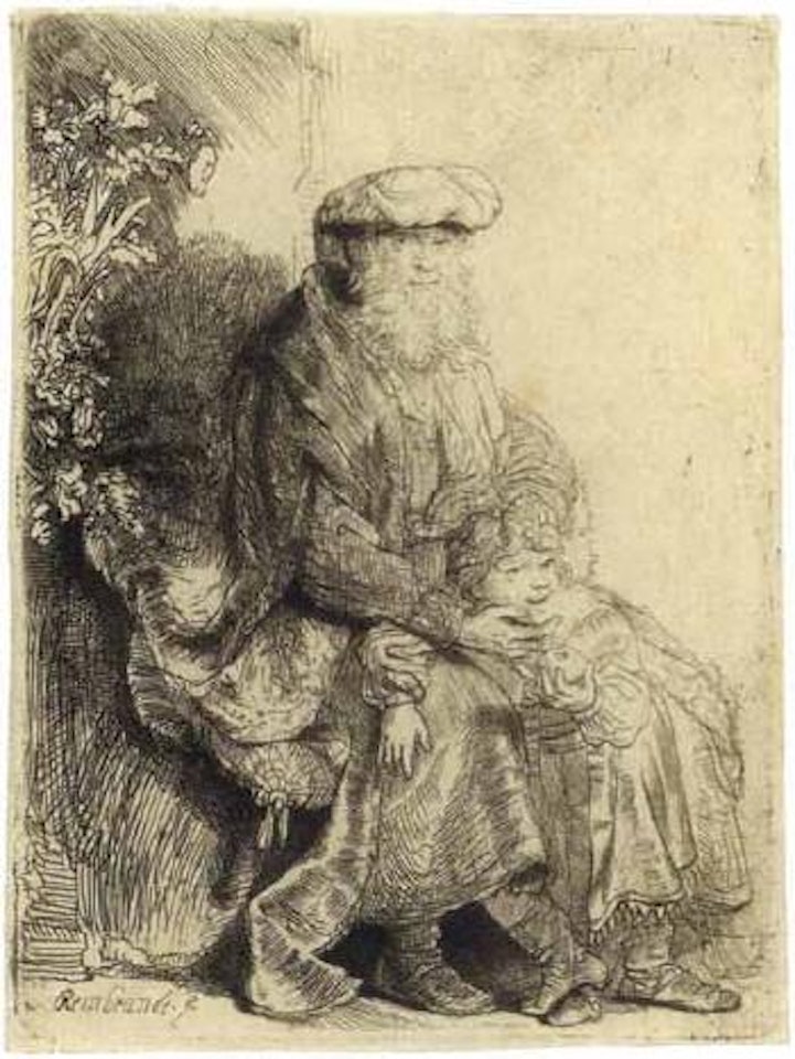 Jacob caressing Benjamin by Attributed to Rembrandt Harmensz van Rijn