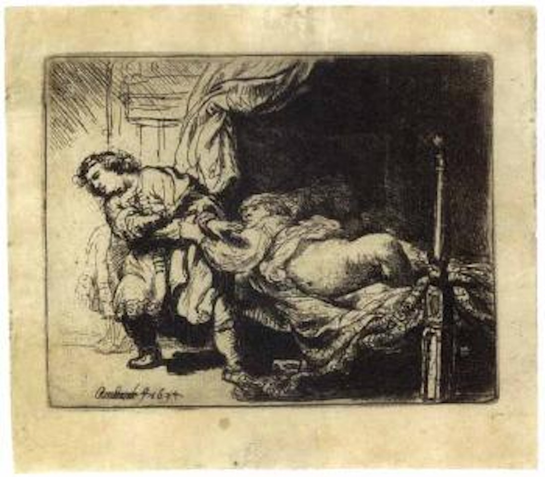 Joseph and Potiphar's wife by Attributed to Rembrandt Harmensz van Rijn