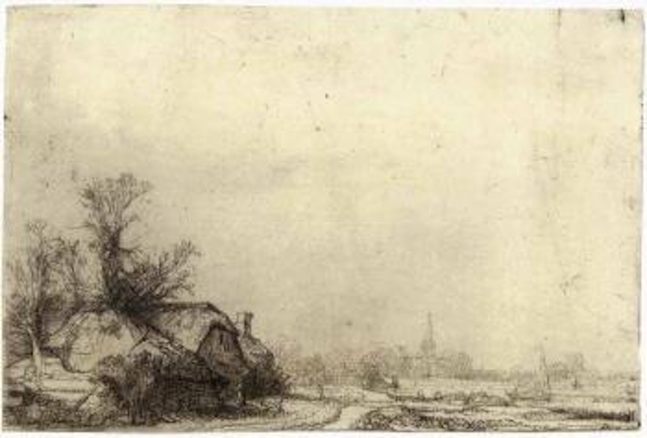 Cottage beside a canal, a view of Diemen by Attributed to Rembrandt Harmensz van Rijn
