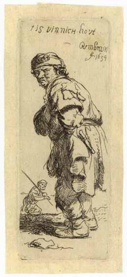 A peasant calling out Tis vinnich hout. Peasant replying Dats niet by Attributed to Rembrandt Harmensz van Rijn