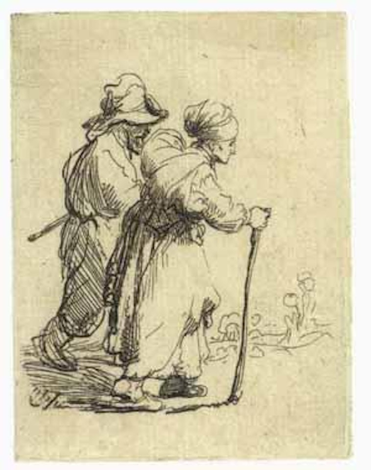 Two tramps, a man and a woman by Attributed to Rembrandt Harmensz van Rijn