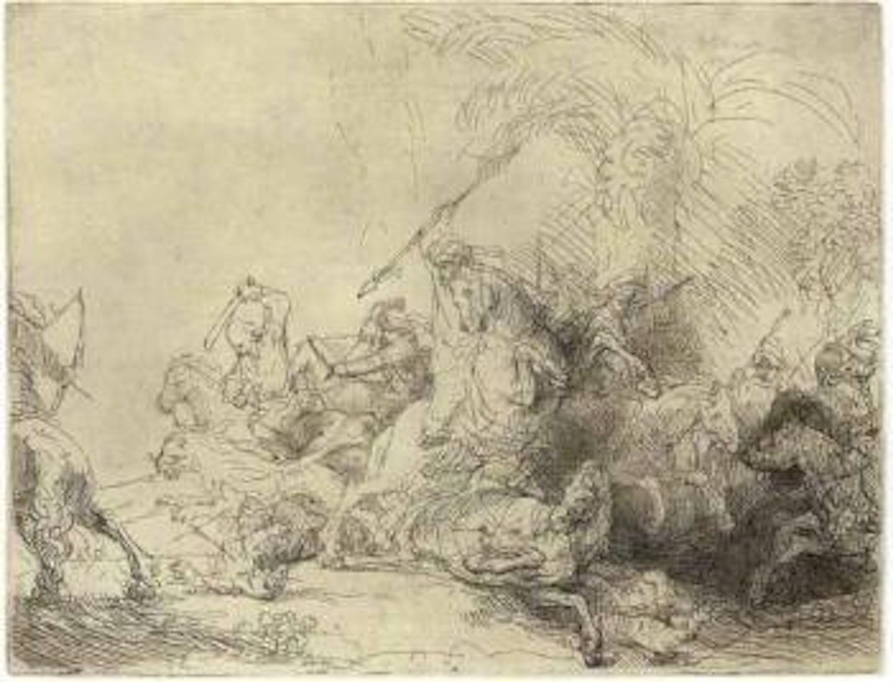 The large lion hunt by Attributed to Rembrandt Harmensz van Rijn