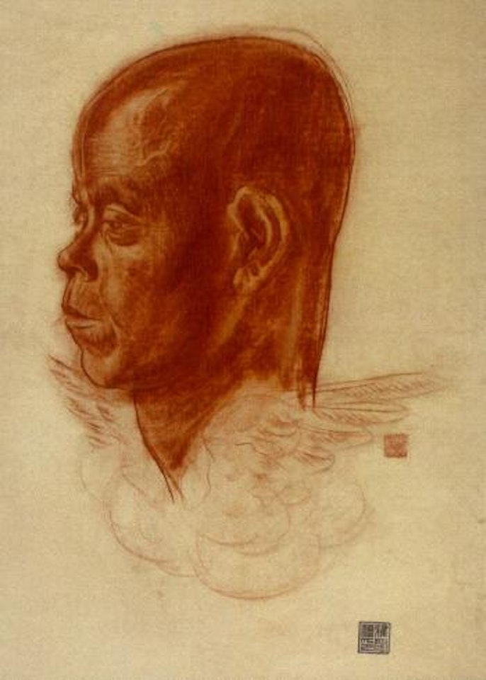 Head of a Mongol with a feathered collar by Alexander Evgenievich Yakovlev