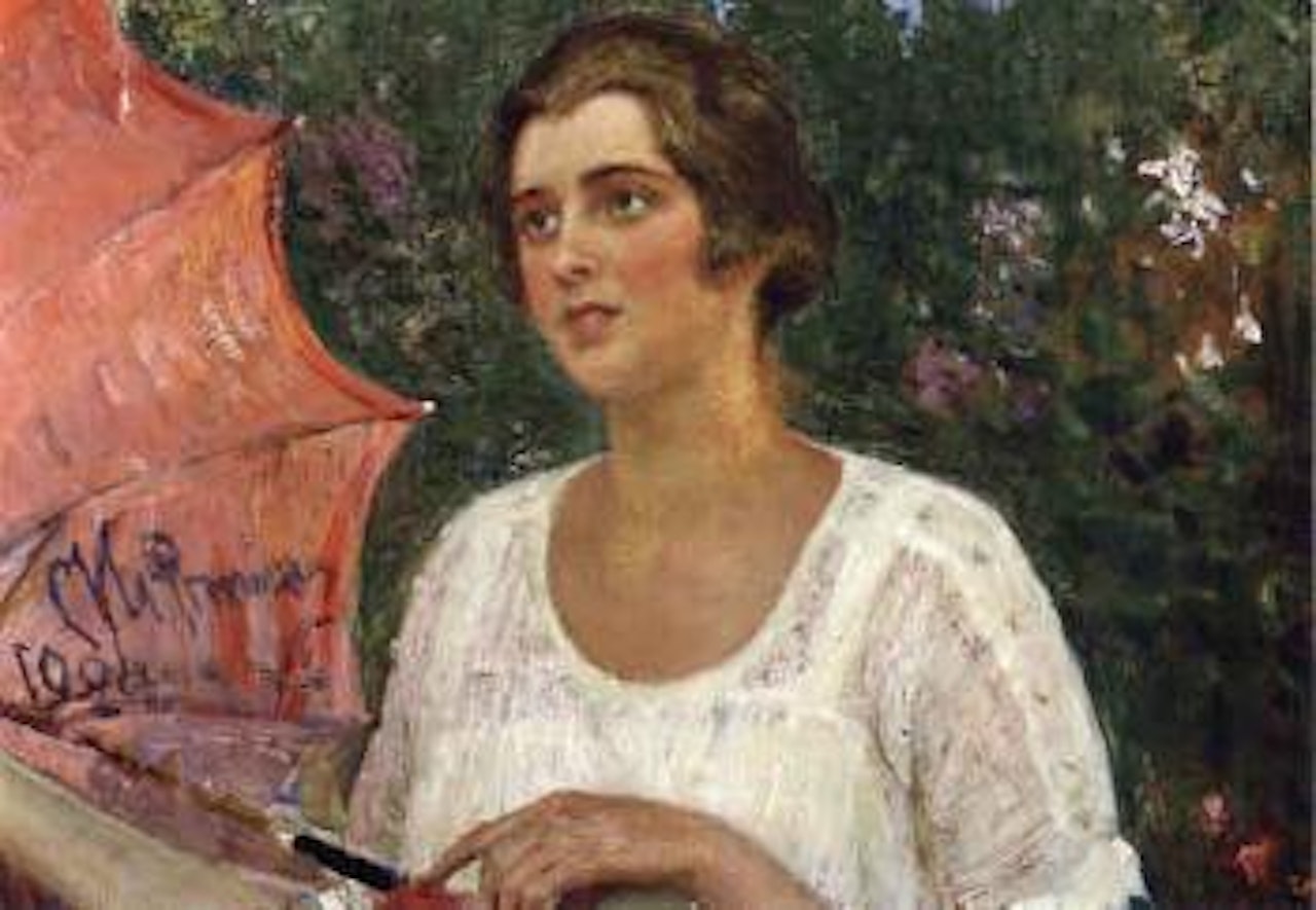 Portrait of Marussia in garden by Ilya Yefimovich Repin