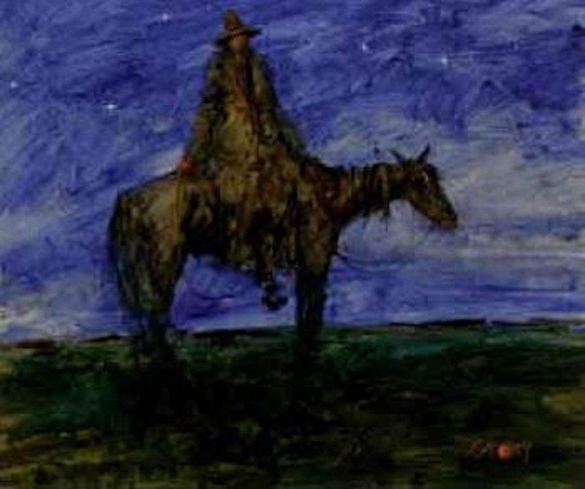 On watch, Harry Hoopiron on watch with Tilbooroo Bullocks by Hugh Sawrey