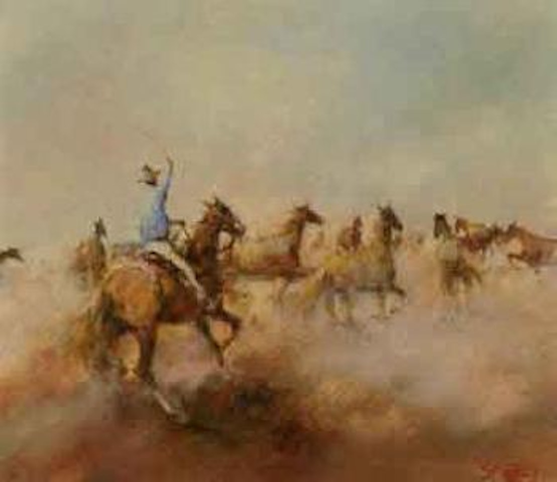 Running the station horses, Two Rivers Station, Boulia, W Queensland by Hugh Sawrey