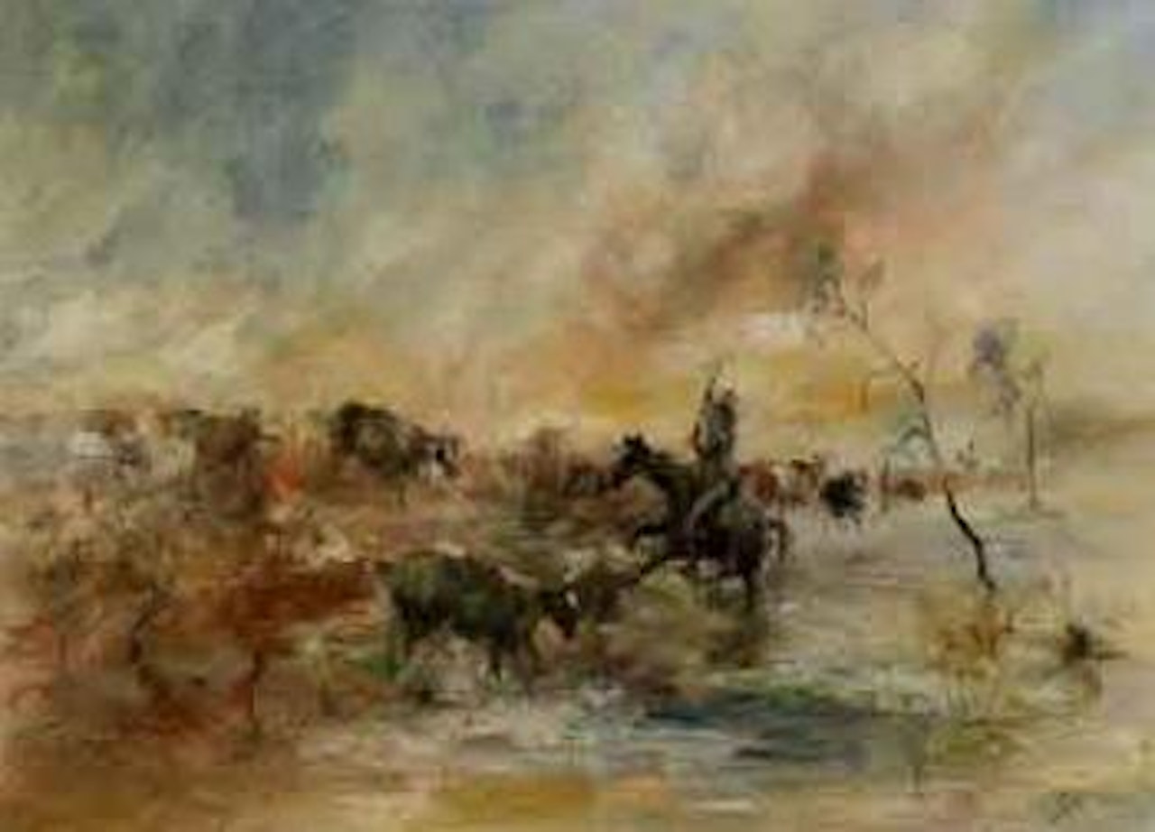 Blocking the lead into water, on the road with Wine-Glass cattle by Hugh Sawrey