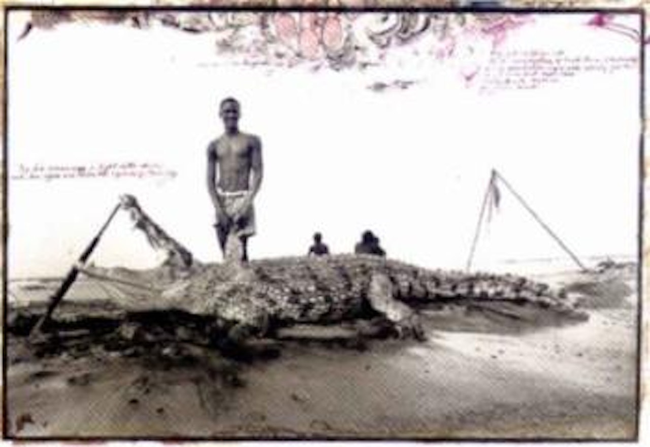 El Greco the Wild Man with 15'4 crocodrilloes at Koobi Fora by Peter Beard