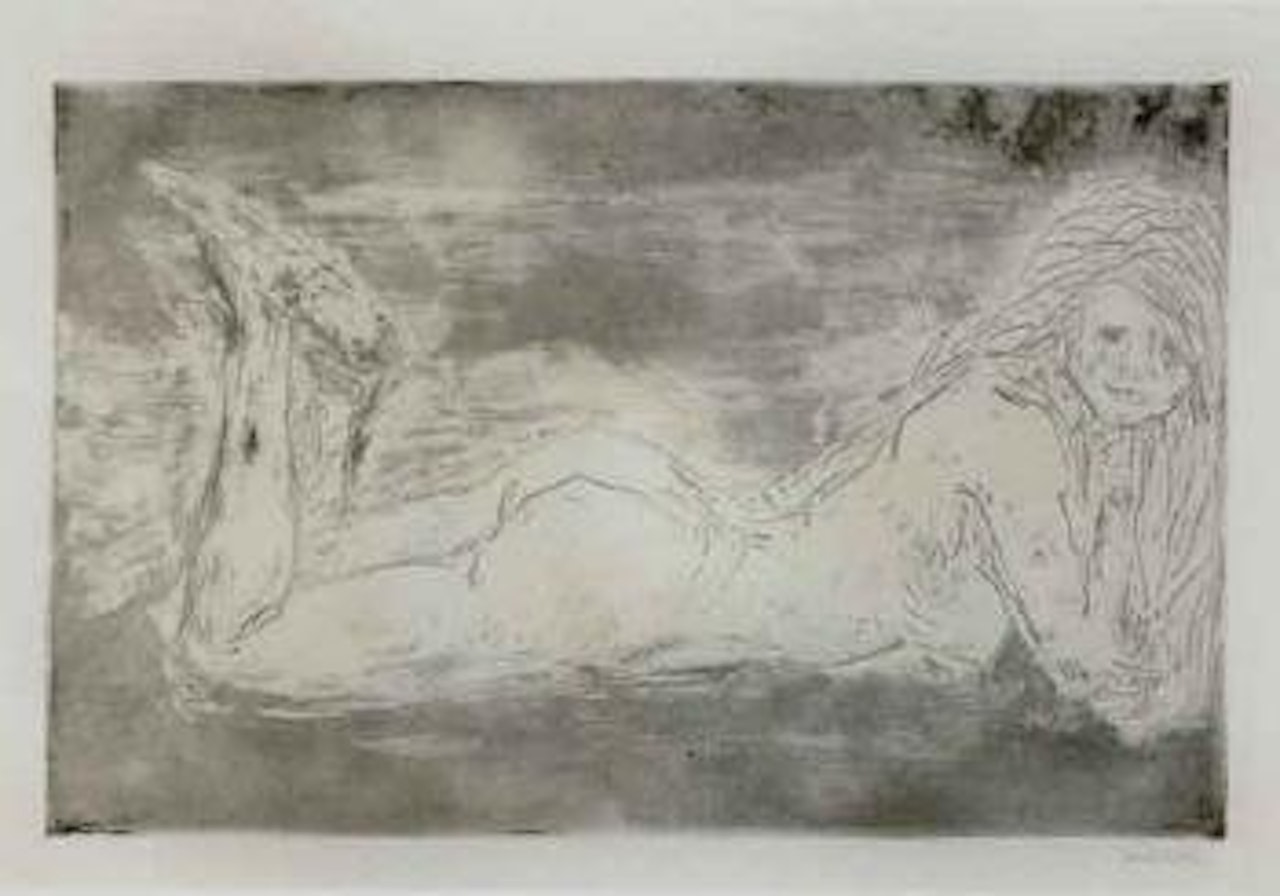 Nude lying on front with feet up by Emil Nolde