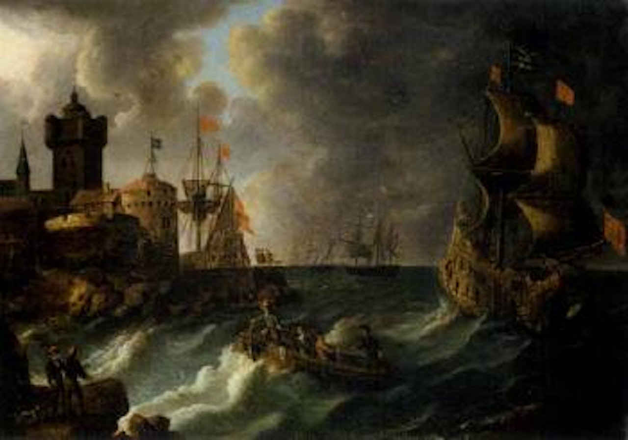 Ships in harbour by Pieter van de Velde