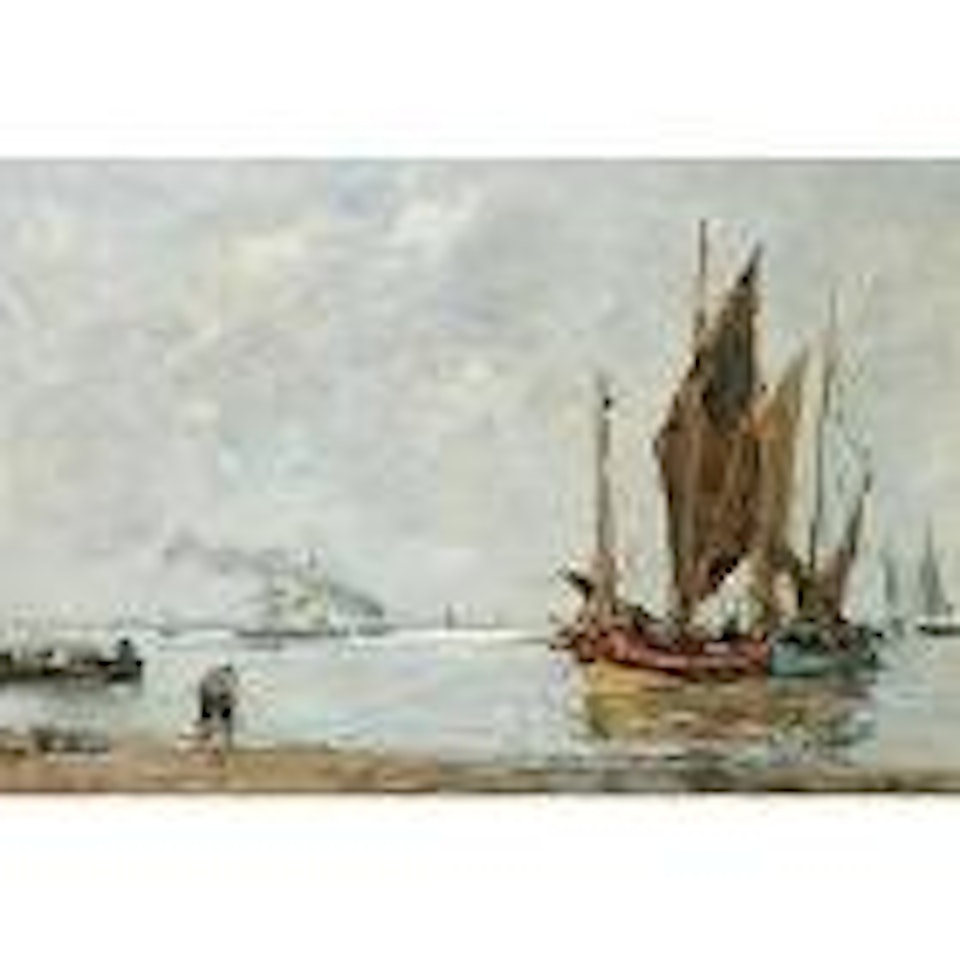 Bateaux a l'ancre le long du rivage by Eugène Boudin