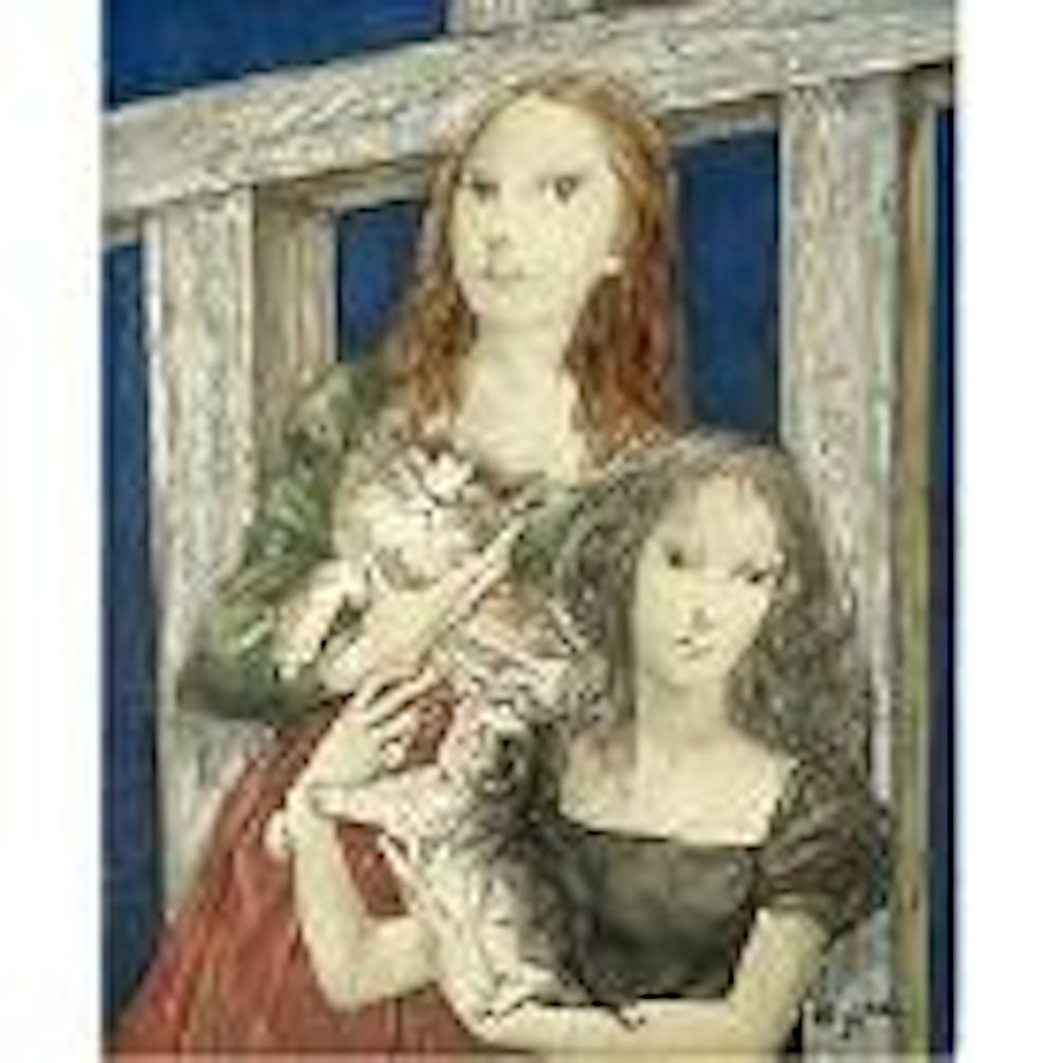 Jeunes femmes avec chats by Leonard Tsuguharu Foujita