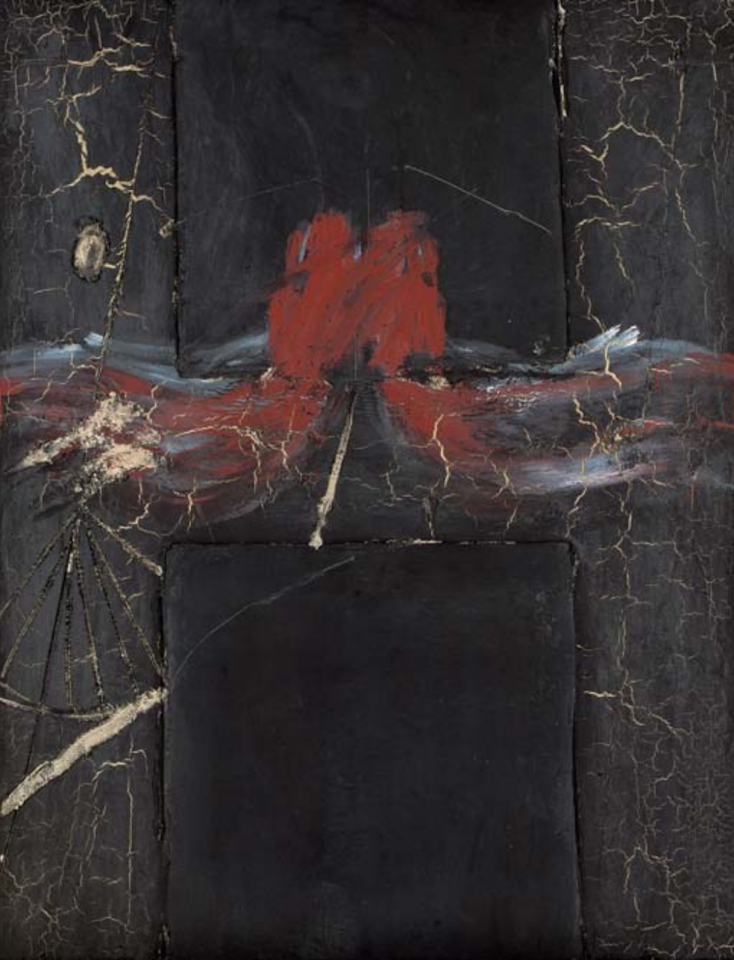 Reliere negro con rojos simetricos by Antoni Tapies