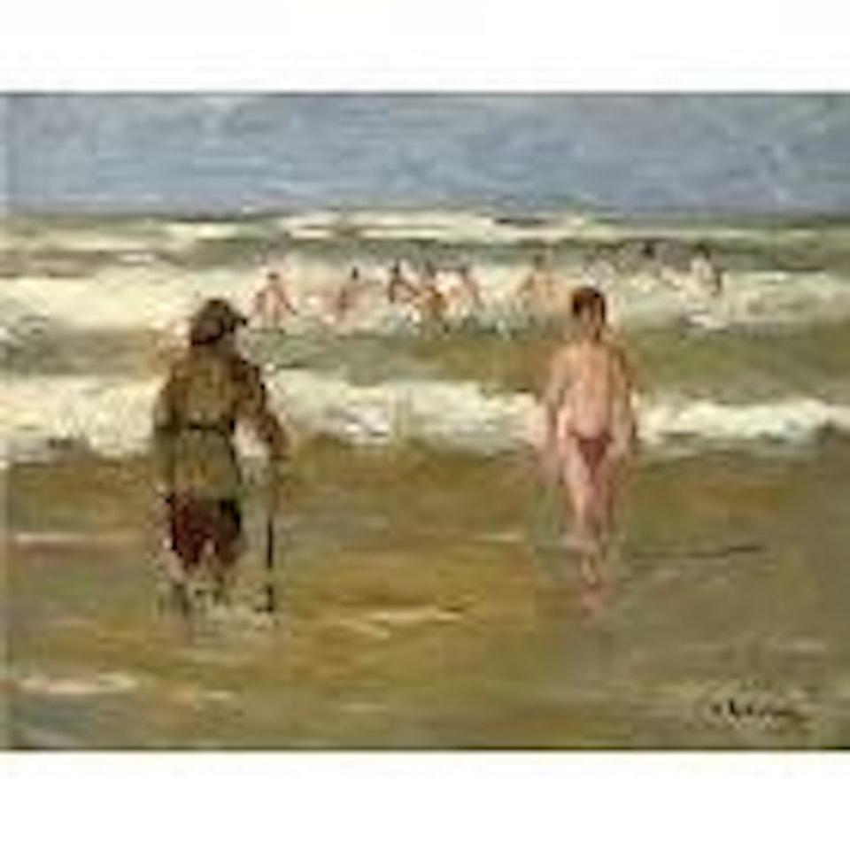 Badende Knaben mit Strandwachter - Boys bathing with beach warden by Max Liebermann
