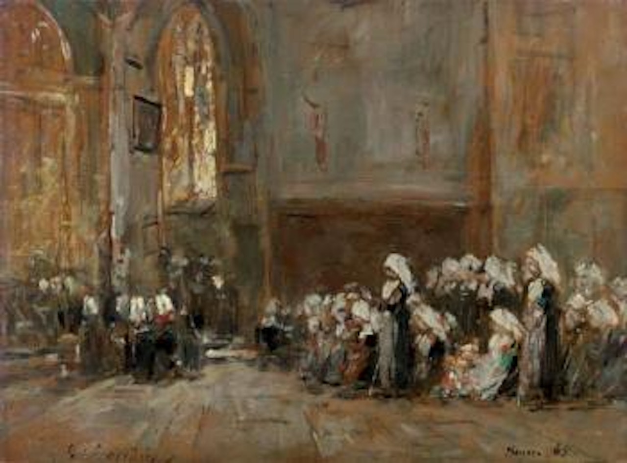 Hanvec, pardon dans l'eglise by Eugène Boudin