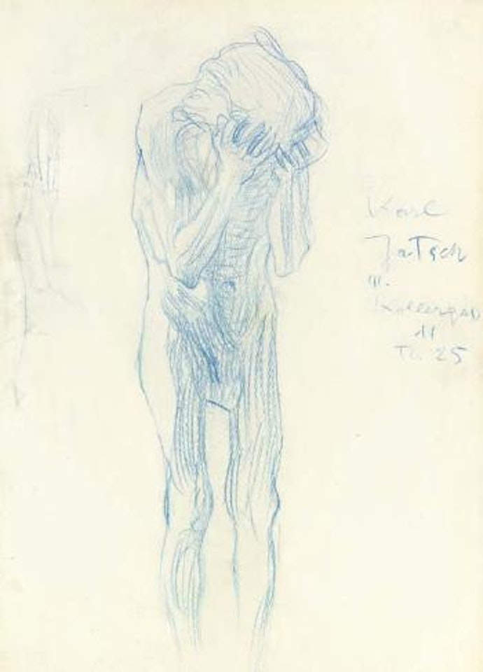 Akt eines Greises mit vorgehaltenen Handen - Nude with hands covering face by Gustav Klimt