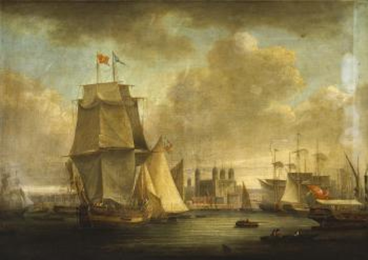 Shipping on the River Thames with the Tower of London beyond by Francis Swaine