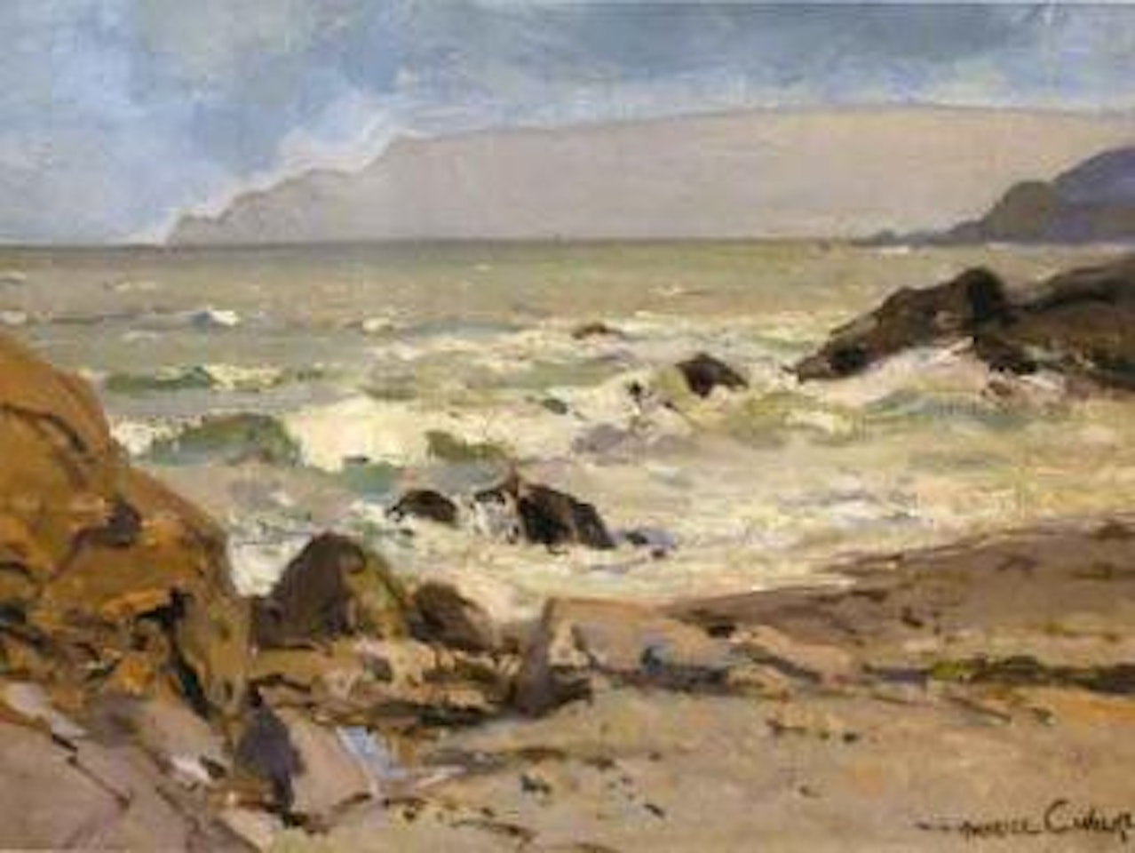 Waves breaking on a rocky shore by Maurice Canning Wilks