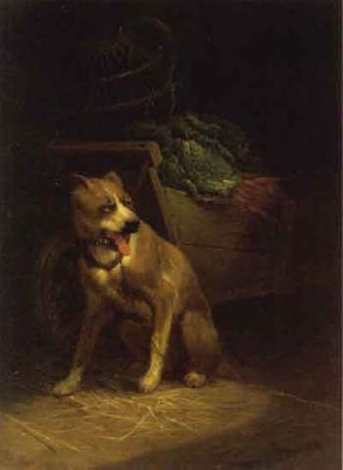 The guardsman, dog and vegetables by Henriette Ronner-Knip