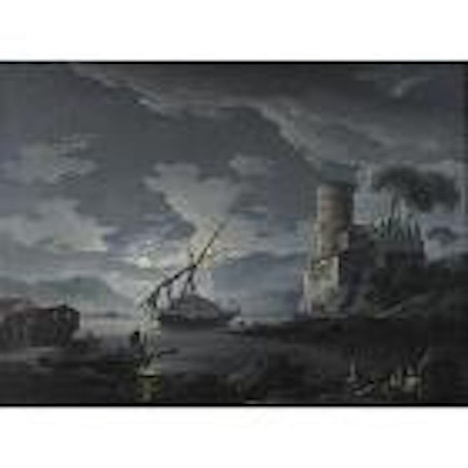 Mediterranean harbour by moonlight by Carlo Bonavia