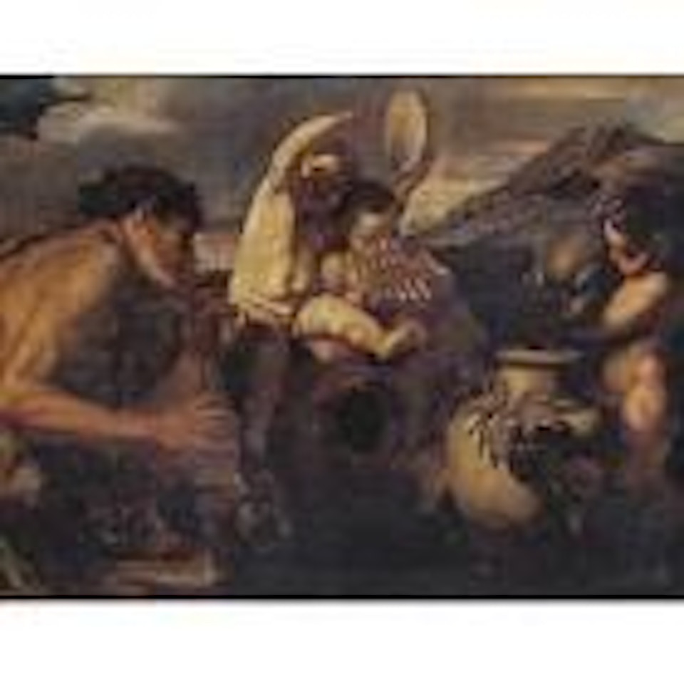 Satyr and putti making wine by Neapolitan School