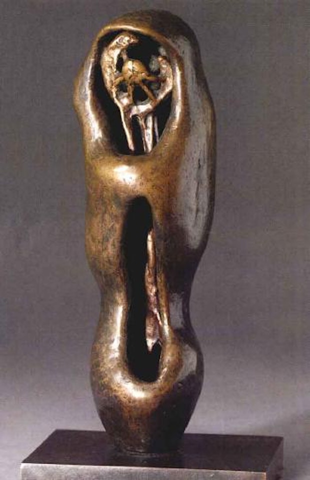 Maquette for upright internal-external form by Henry Moore