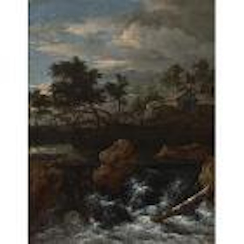 Rocky river landscape with waterfall by Jacob Salomonsz. van Ruysdael