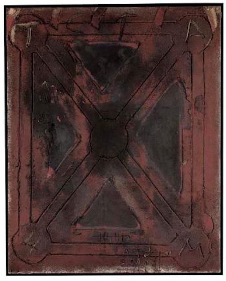 En forma d'X marro i gris by Antoni Tapies
