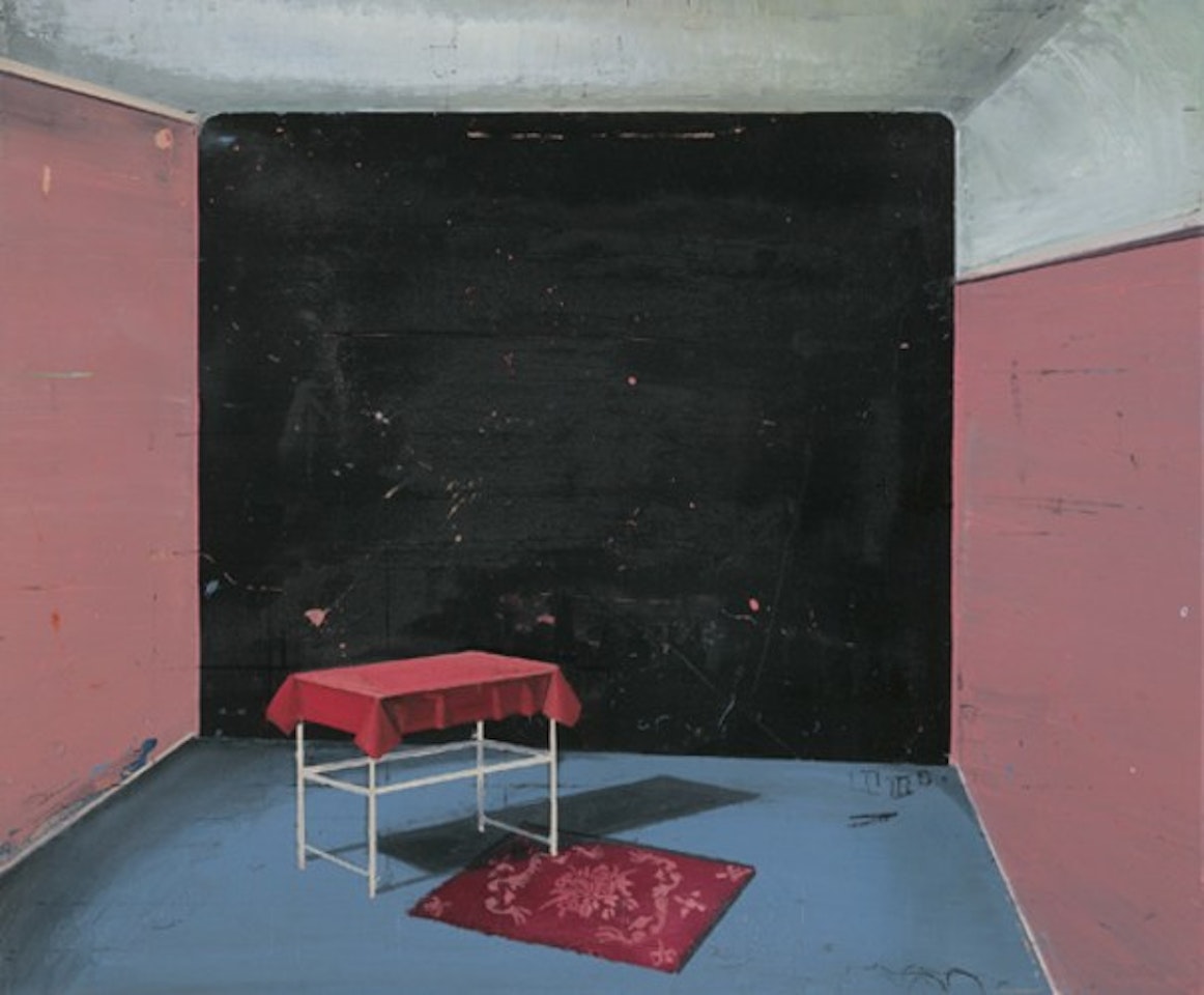 Untitled, red table by Matthias Weischer