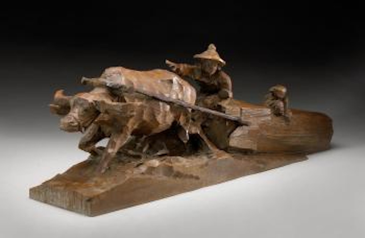 Buffalo dragging the wood by Ju Ming