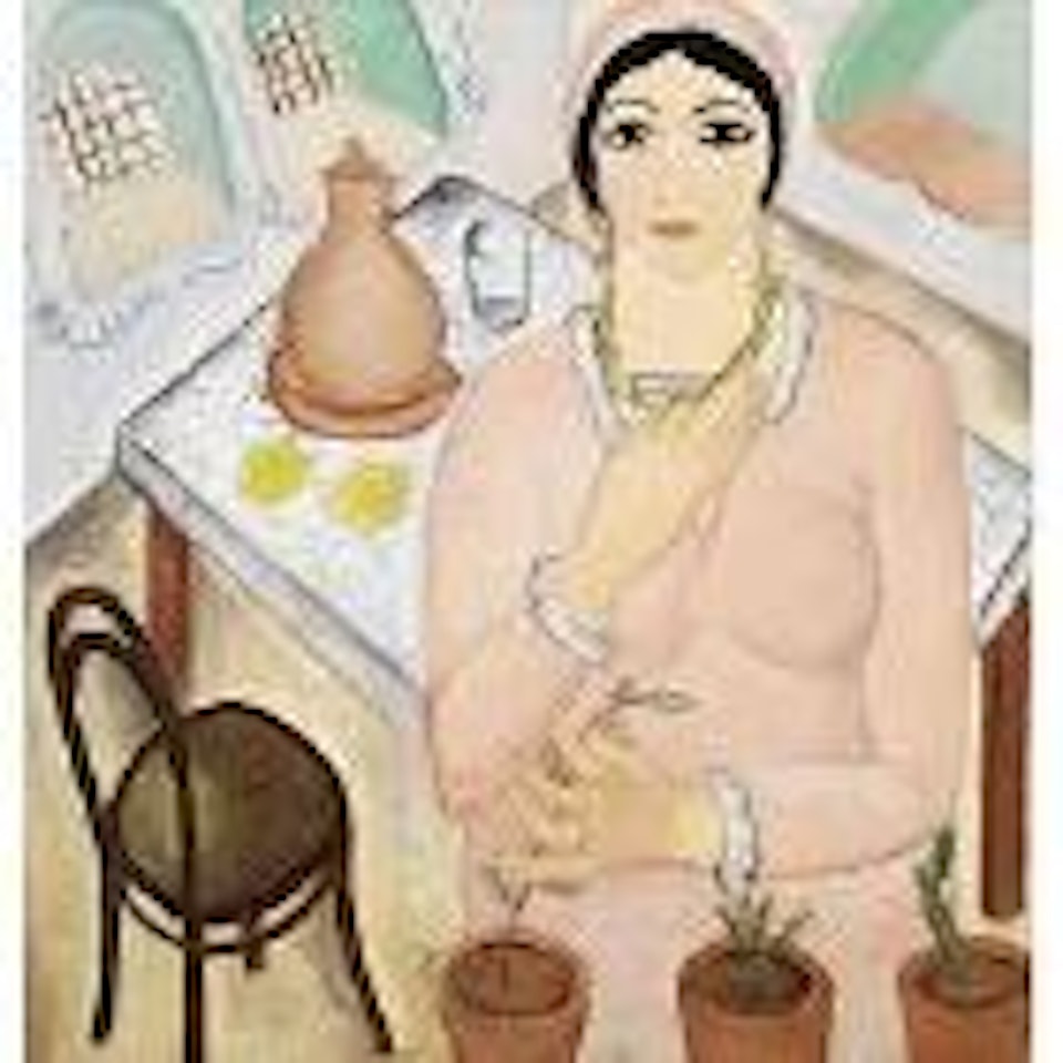 Jeune femme en robe rose by Reuven Rubin