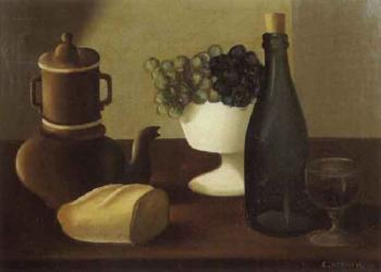 Nature morte a la bouteille et a la coupe de raisins by Claude Venard