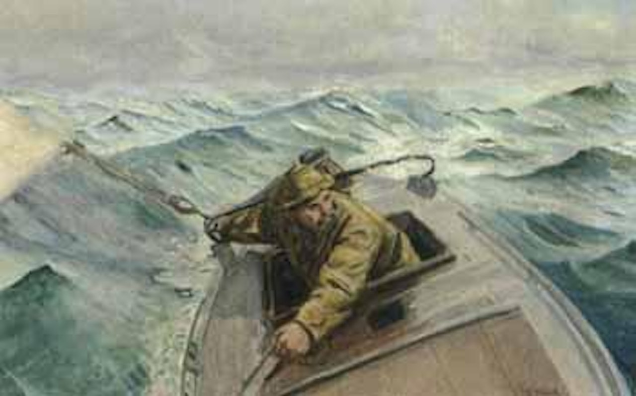 Boat in heavy seas by Christian Krohg