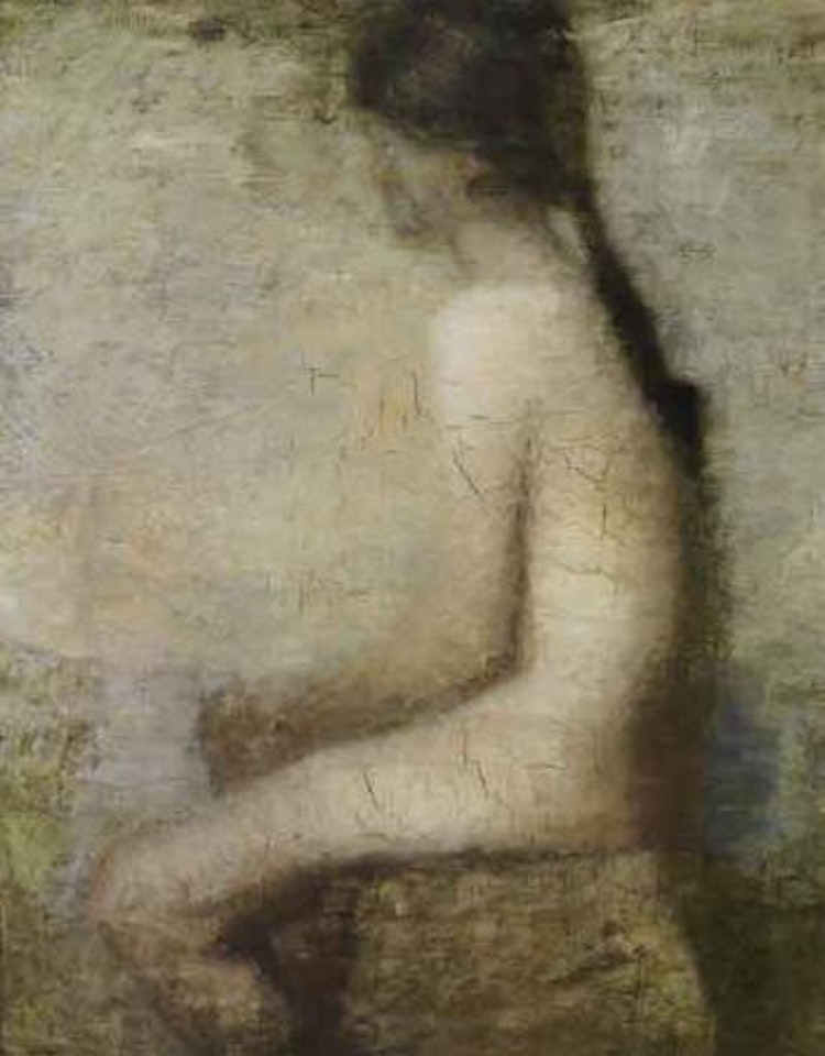Model study - young girl with long dark hair in profile by Vilhelm Hammershoi