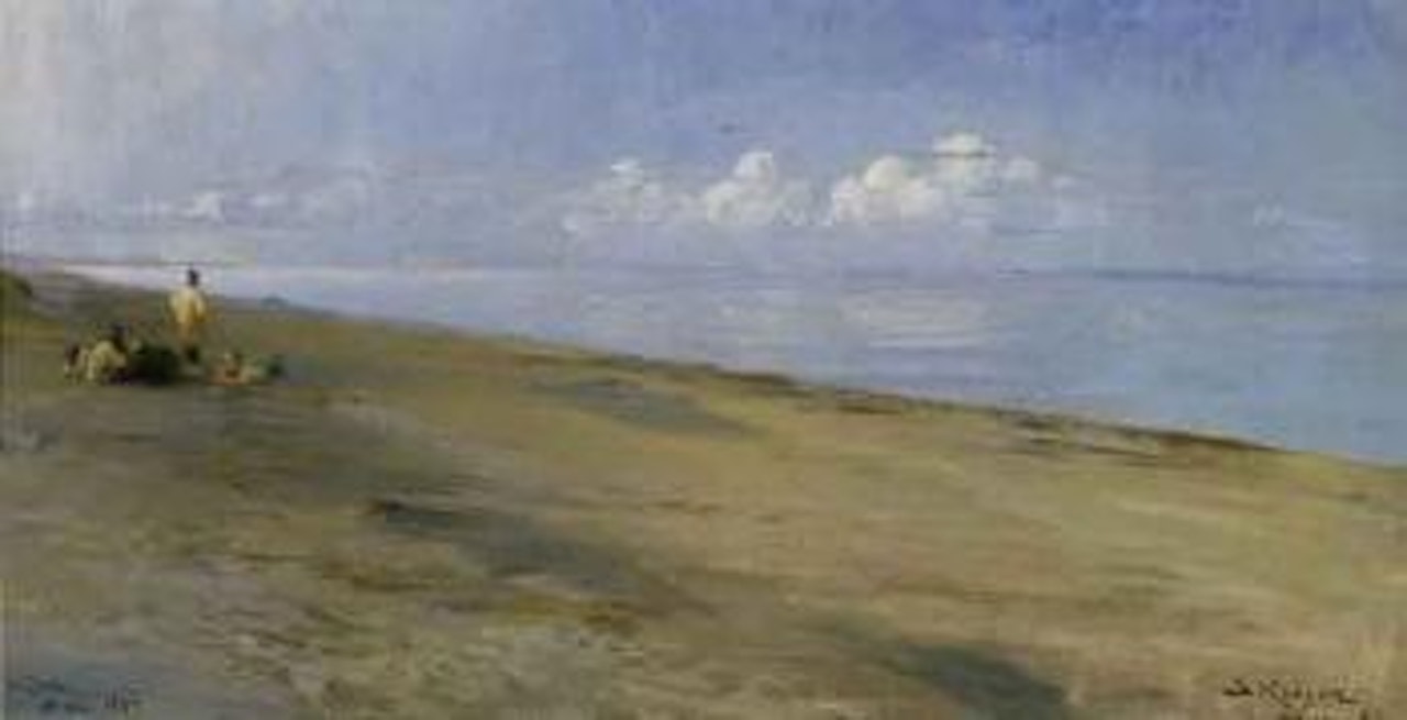 Fishermen at Skagen Strand, summer evening by Peder Severin Kröyer
